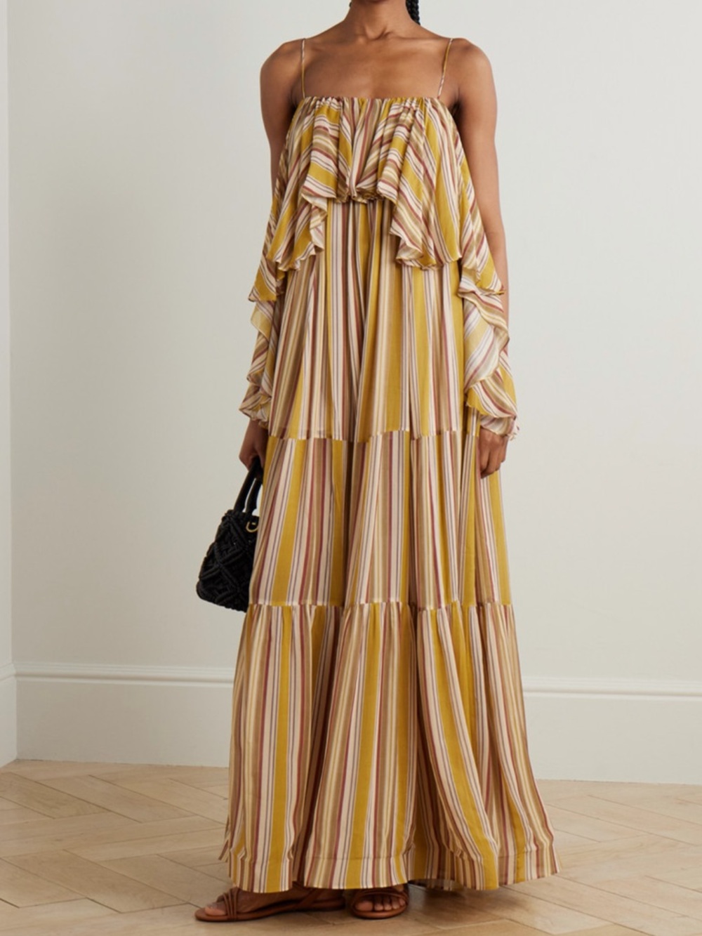 Zimmermann Yellow Striped Tiered Maxi Dress